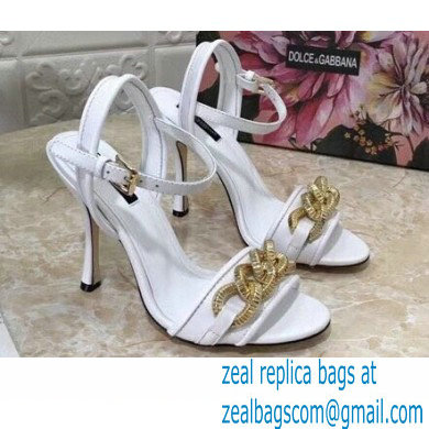 Dolce & Gabbana Heel 10.5cm Leather Chain Sandals White 2021 - Click Image to Close